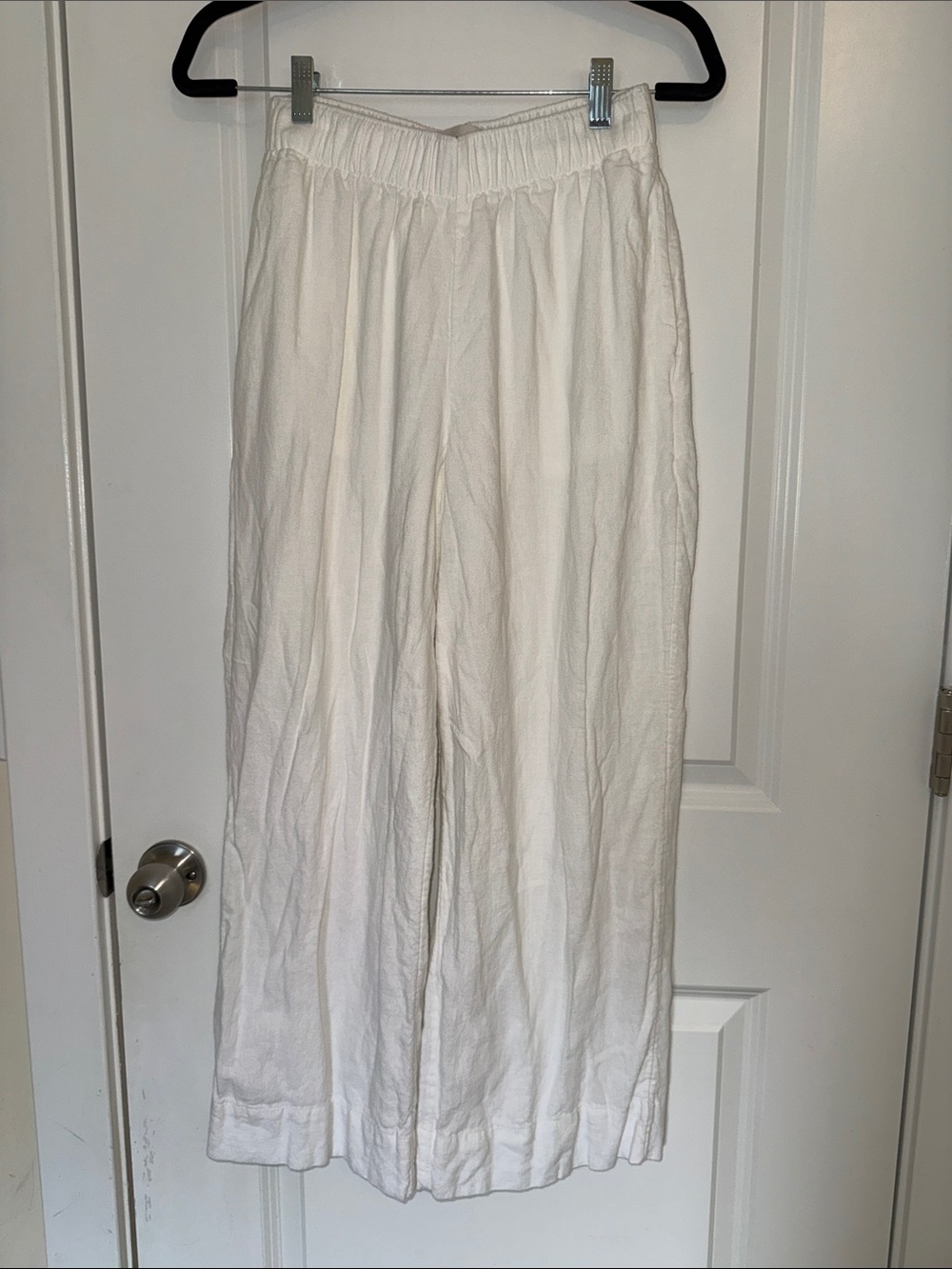 Abercrombie & Fitch A&F Linen-Blend Pull-On wide leg pant white Small short - Picture 2 of 4